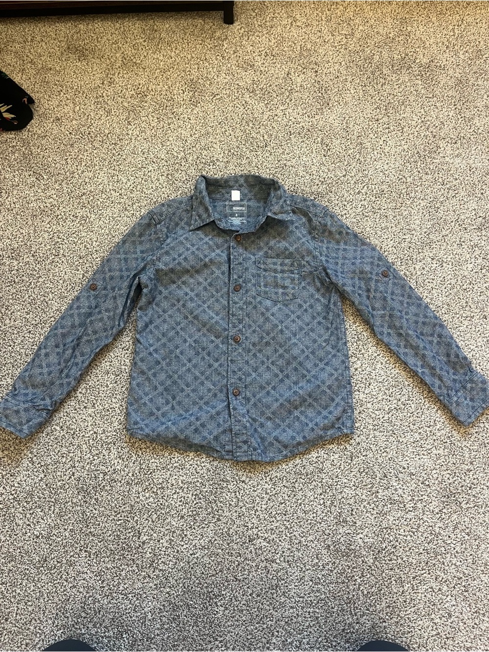 Boys’ Blue Patterned Long-Sleeve Button-Up Dress Shirt